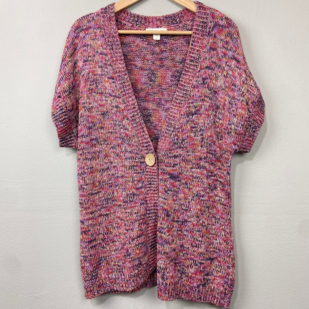 Coldwater Creek Sweater Knit Cardigan Sz L Pink Marled‎ Button Cottagecore Artsy